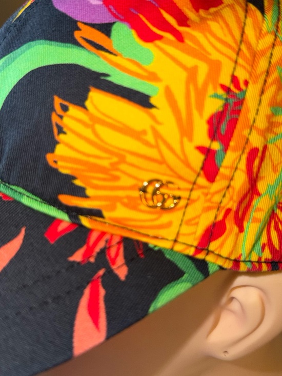 Gucci Floral Baseball  Hat in Black with Purple, Green & Yellow. $399 retail